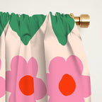 Spring Flower Stripes Cute and Cheerful Floral Pattern Pink Blue Green Mustard Yellow Window Curtain Gallery Image 2