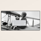 Woman Pilot and Dog, Black and White Vintage Art Desk Mat Gallery Image 1