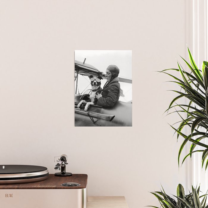 Woman Pilot and Dog, Black and White Vintage Art Poster Gallery Image 2