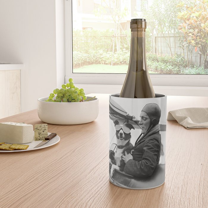 Woman Pilot and Dog, Black and White Vintage Art Wine Chiller Gallery Image 4