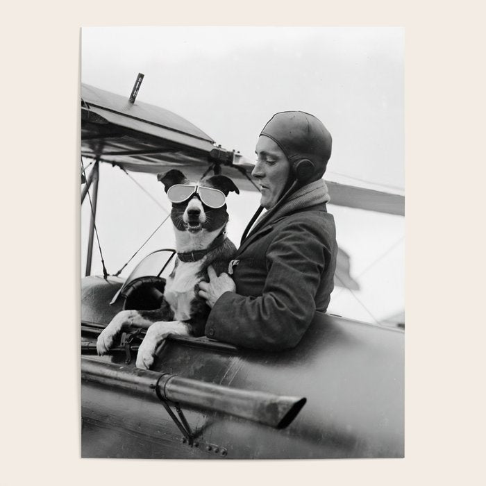 Woman Pilot and Dog, Black and White Vintage Art Poster Gallery Image 4