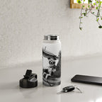 Woman Pilot and Dog, Black and White Vintage Art Water Bottle Gallery Image 4