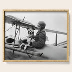 Woman Pilot and Dog, Black and White Vintage Art Serving Tray Gallery Image 1