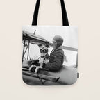 Woman Pilot and Dog, Black and White Vintage Art Tote Bag Gallery Image 1