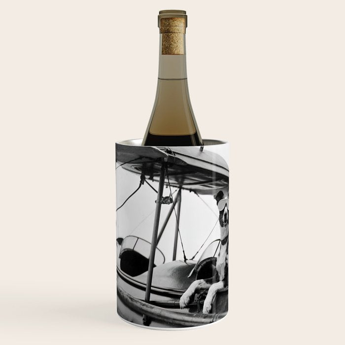 Woman Pilot and Dog, Black and White Vintage Art Wine Chiller Gallery Image 2