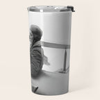 Woman Pilot and Dog, Black and White Vintage Art Travel Mug Gallery Image 2