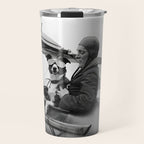 Woman Pilot and Dog, Black and White Vintage Art Travel Mug Gallery Image 1