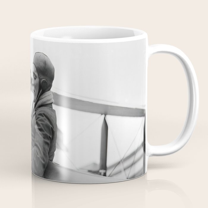 Woman Pilot and Dog, Black and White Vintage Art Coffee Mug Gallery Image 1