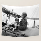 Woman Pilot and Dog, Black and White Vintage Art Wall Tapestry Gallery Image 4