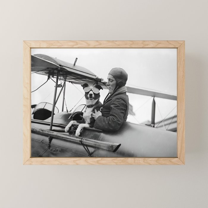 Woman Pilot and Dog, Black and White Vintage Art Mini Art Print Gallery Image 1