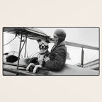 Woman Pilot and Dog, Black and White Vintage Art Desk Mat Gallery Image 3