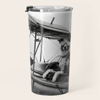 Woman Pilot and Dog, Black and White Vintage Art Travel Mug Gallery Image 3