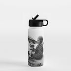 Woman Pilot and Dog, Black and White Vintage Art Water Bottle Gallery Image 1
