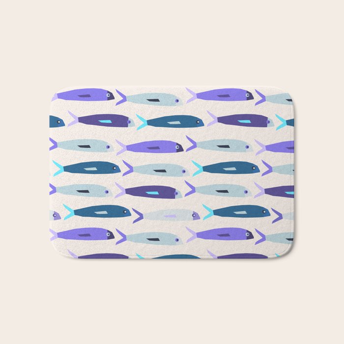 Blue Sardines Pattern Bath Mat Gallery Image 1