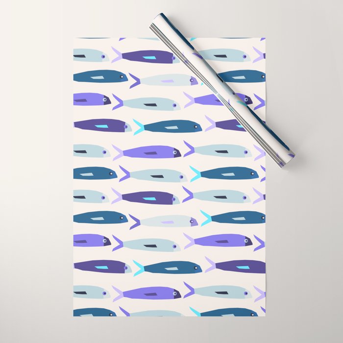 Blue Sardines Pattern Wrapping Paper Gallery Image 1