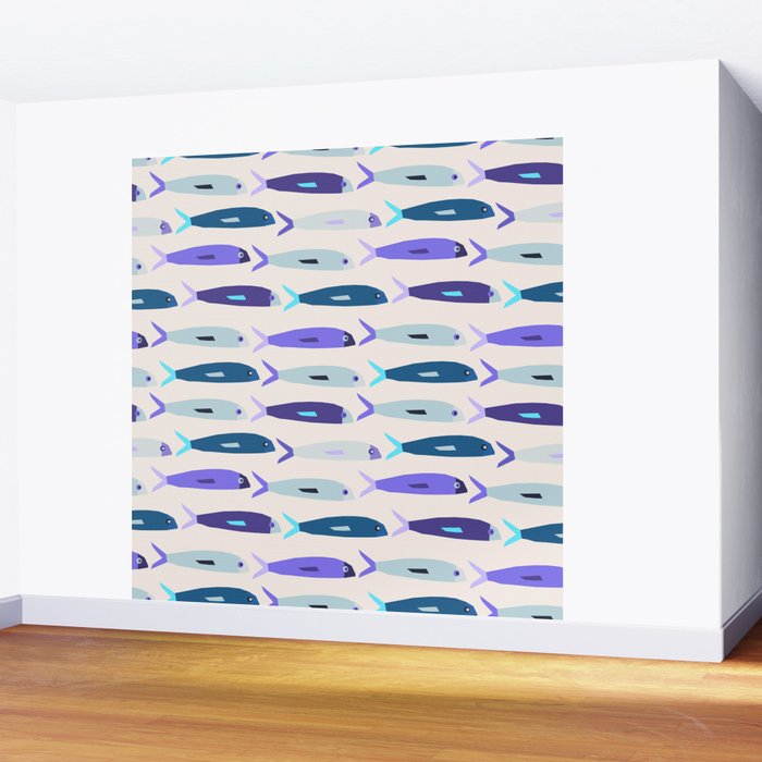 Blue Sardines Pattern Wall Mural Gallery Image 2