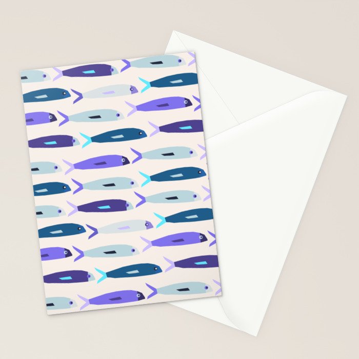 Blue Sardines Pattern Stationery Card Gallery Image 2