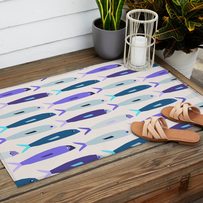 Blue Sardines Pattern Outdoor Rug Gallery Image 2