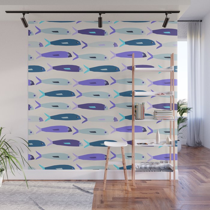 Blue Sardines Pattern Wall Mural Gallery Image 1