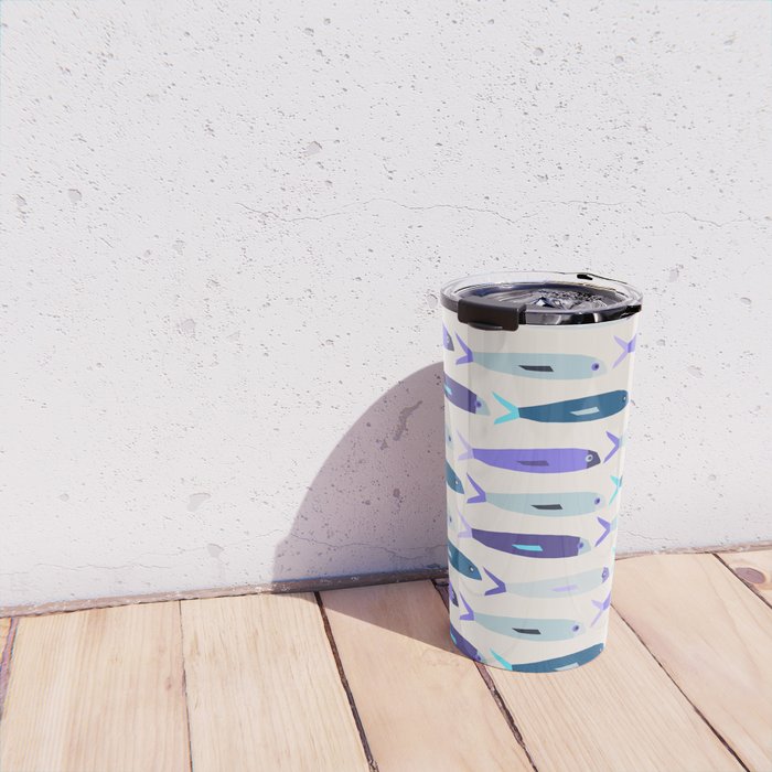 Blue Sardines Pattern Travel Mug Gallery Image 4