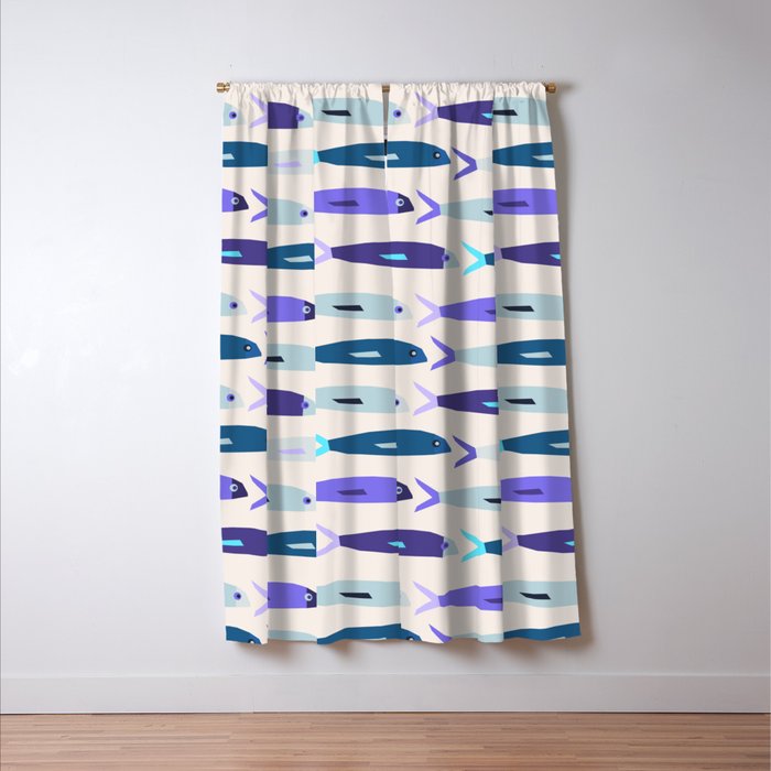 Blue Sardines Pattern Window Curtain Gallery Image 3