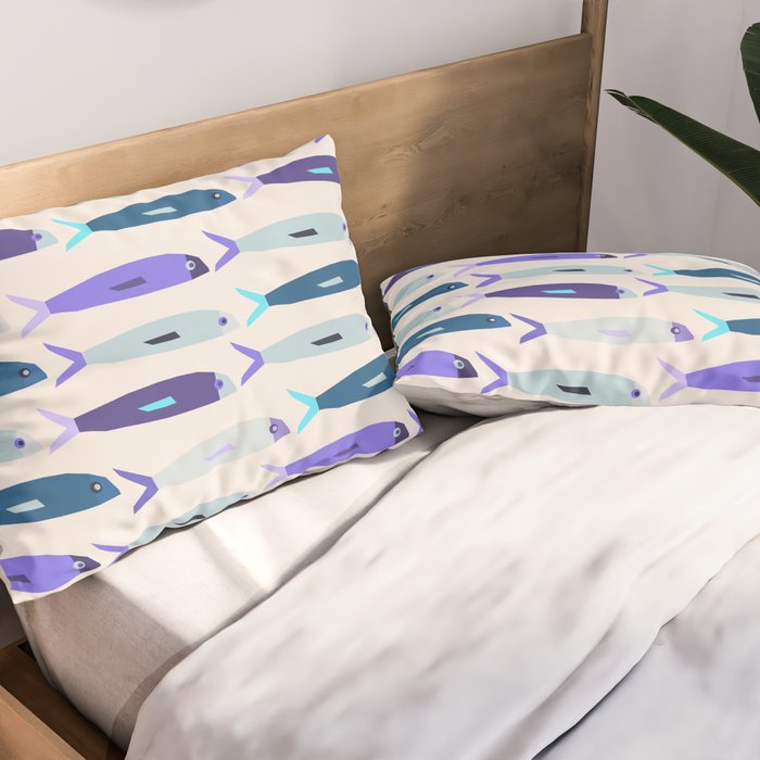 Blue Sardines Pattern Pillow Sham Gallery Image 2