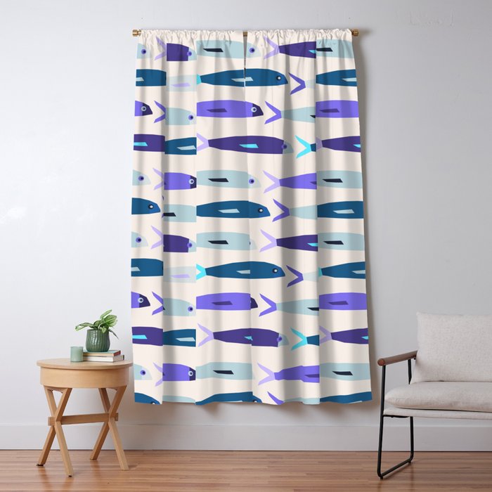 Blue Sardines Pattern Window Curtain Gallery Image 1