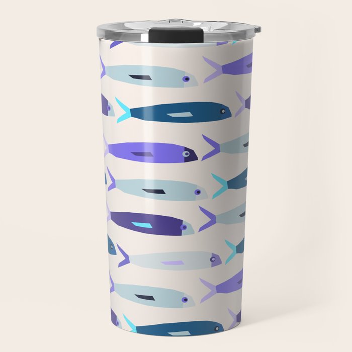 Blue Sardines Pattern Travel Mug Gallery Image 1