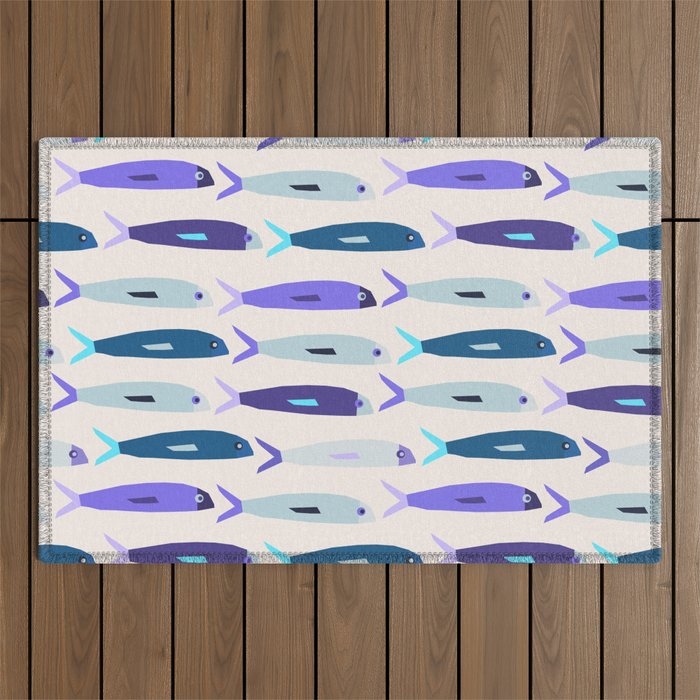 Blue Sardines Pattern Outdoor Rug Gallery Image 1