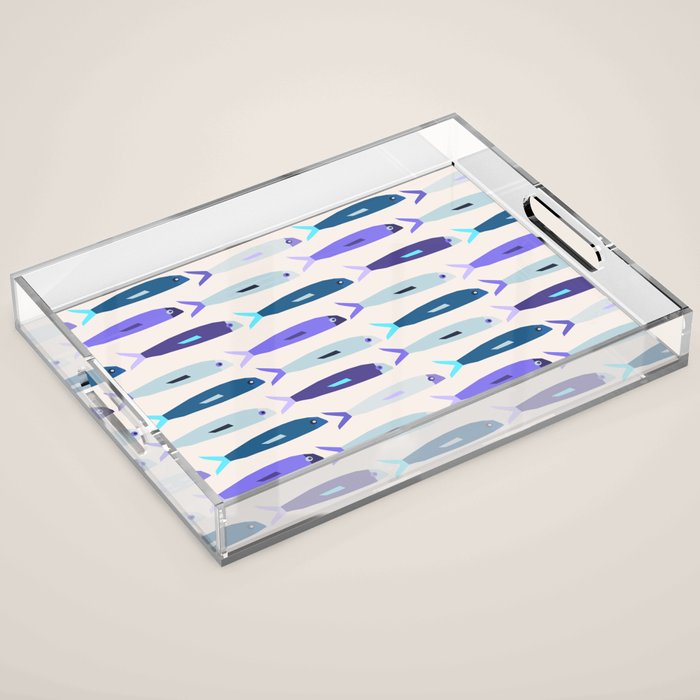 Blue Sardines Pattern Acrylic Tray Gallery Image 1