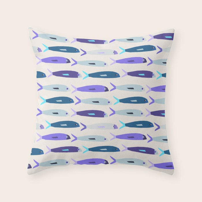 Blue Sardines Pattern Throw Pillow Gallery Image 6