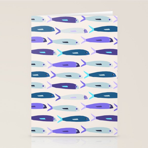 Blue Sardines Pattern Stationery Card Gallery Image 1