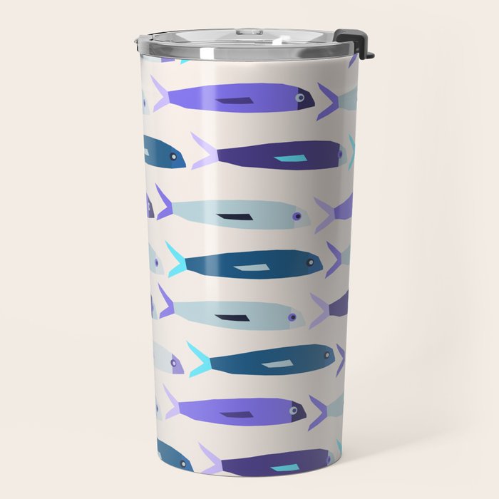 Blue Sardines Pattern Travel Mug Gallery Image 2