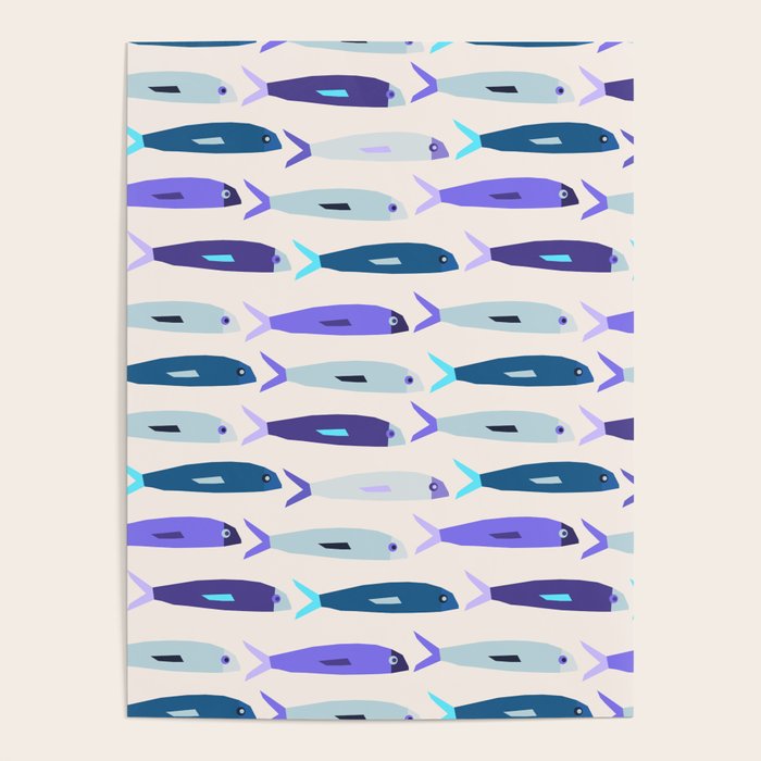 Blue Sardines Pattern Poster Gallery Image 4