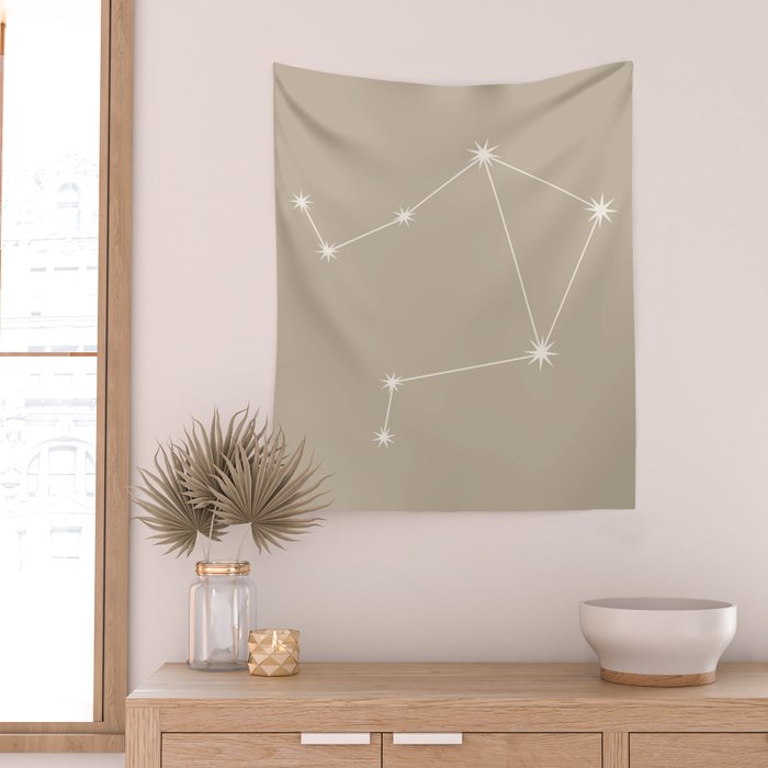 Libra Zodiac Star Constellation Line Art Beige Wall Tapestry Gallery Image 2