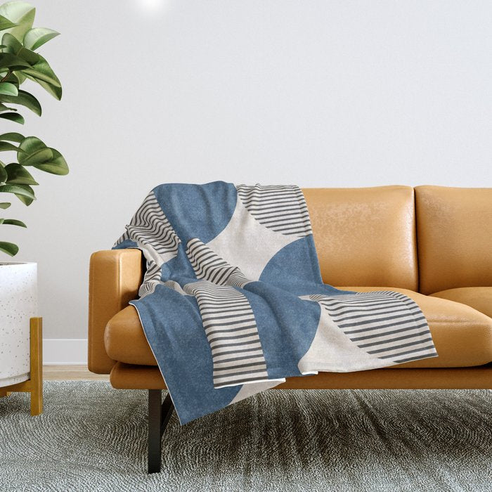 Semicircle Stripes - Blue Throw Blanket Gallery Image 1