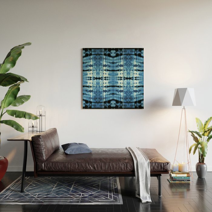 Indigo Satin Shibori Wood Wall Art Gallery Image 2