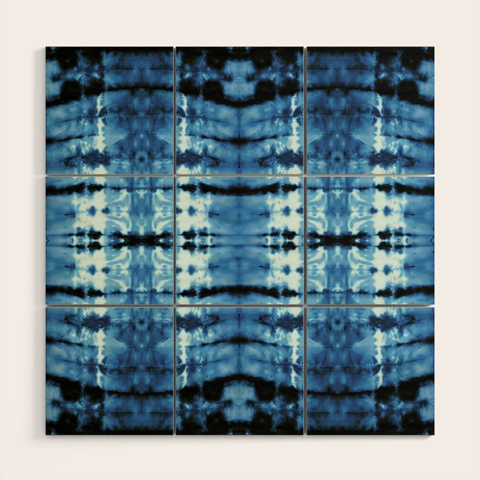Indigo Satin Shibori Wood Wall Art Gallery Image 1