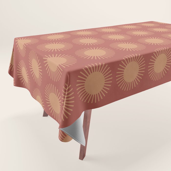 Boho Summer Sun Pattern XIV Earthy Pink and Beige Tablecloth Gallery Image 1