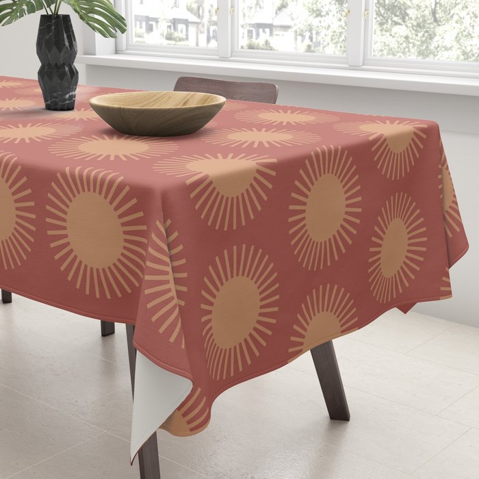 Boho Summer Sun Pattern XIV Earthy Pink and Beige Tablecloth Gallery Image 3