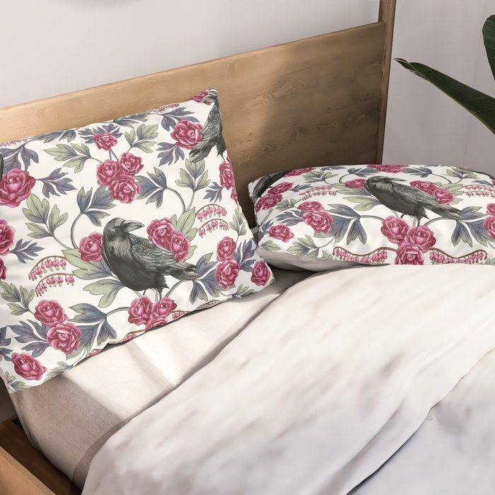 Crows, Bleeding Hearts & Roses Floral/Botanical Pattern Pillow Sham Gallery Image 2