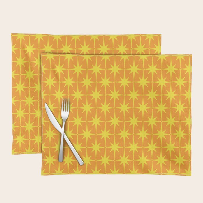 Mid Century Modern Atomic Age Starburst Pattern in Retro Orange and Yellow Placemat Gallery Image 1