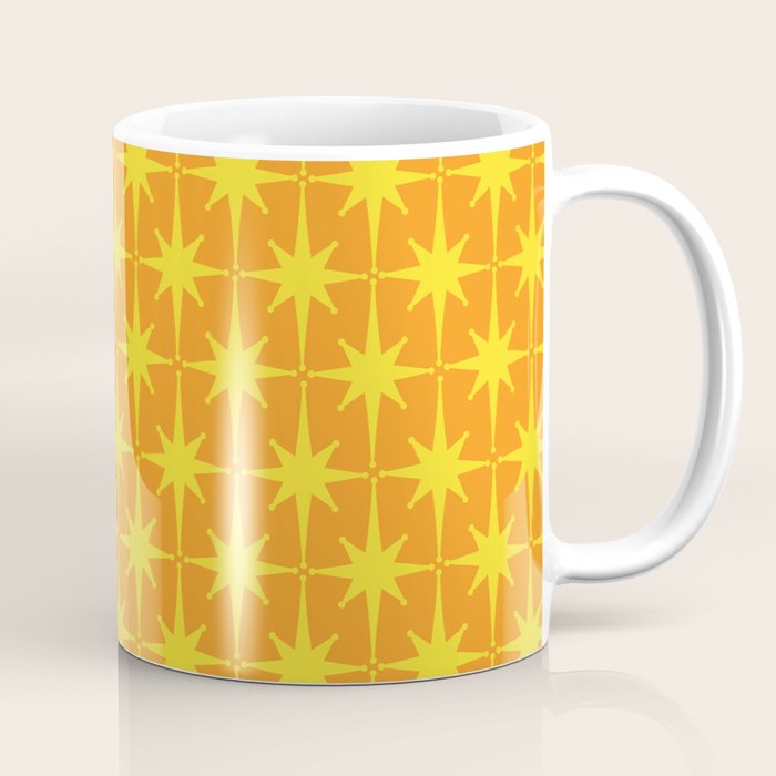 Mid Century Modern Atomic Age Starburst Pattern in Retro Orange and Yellow Coffee Mug Gallery Image 1