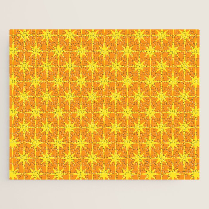 Mid Century Modern Atomic Age Starburst Pattern in Retro Orange and Yellow Jigsaw Puzzle Gallery Image 1