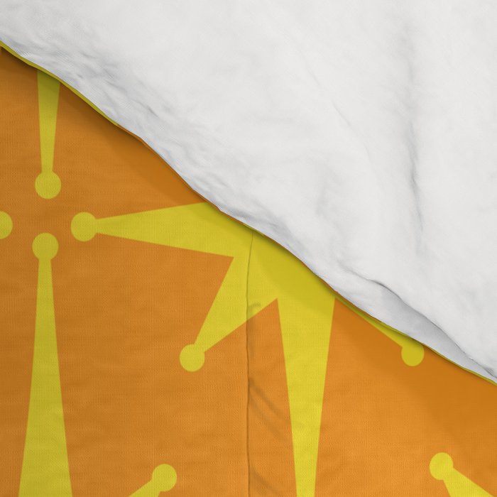 Mid Century Modern Atomic Age Starburst Pattern in Retro Orange and Yellow Comforter Gallery Image 4