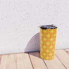 Mid Century Modern Atomic Age Starburst Pattern in Retro Orange and Yellow Travel Mug Gallery Image 4