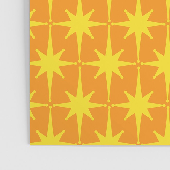 Mid Century Modern Atomic Age Starburst Pattern in Retro Orange and Yellow Poster Gallery Image 3