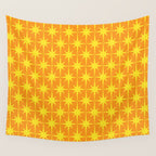 Mid Century Modern Atomic Age Starburst Pattern in Retro Orange and Yellow Wall Tapestry Gallery Image 4