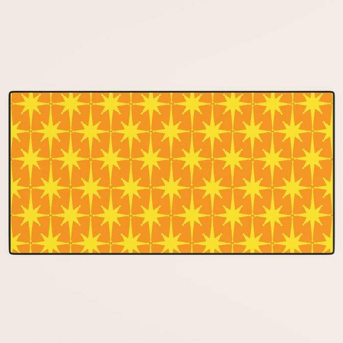 Mid Century Modern Atomic Age Starburst Pattern in Retro Orange and Yellow Desk Mat Gallery Image 3
