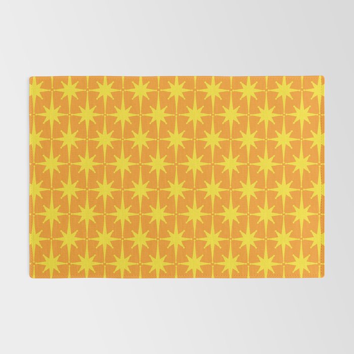 Mid Century Modern Atomic Age Starburst Pattern in Retro Orange and Yellow Rug Gallery Image 2
